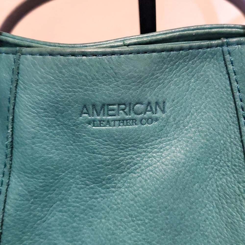 American Leather Co. Ada Triple Entry Leather Crossboy Satchel Deep Lake, Teal - Picture 2 of 12